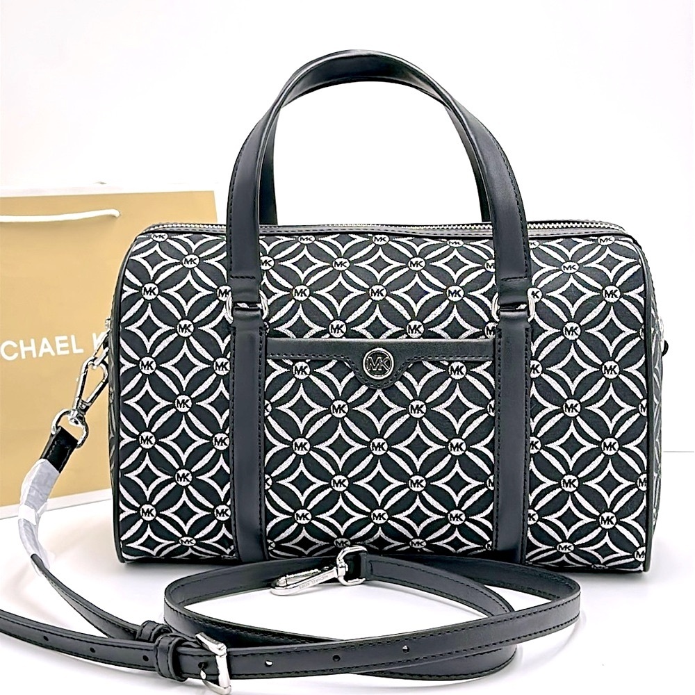 MICHAEL KORS JST TRAVEL MEDIUM DUFFLE SATCHEL SHOULDER CROSSBODY BAG MK BLACK - Picture 2 of 13